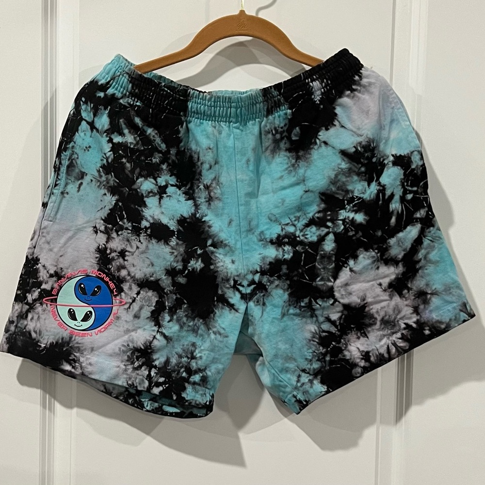 Bananas Monkey Tye Dye Drawstring Space Oddity Shorts Back Pocket Size S Unisex